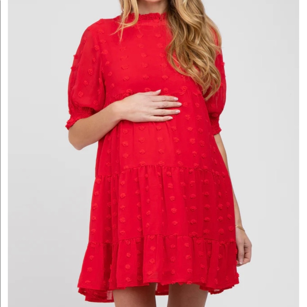 PinkBlush JODIFL Red Swiss Dot Maternity Dress, Size M